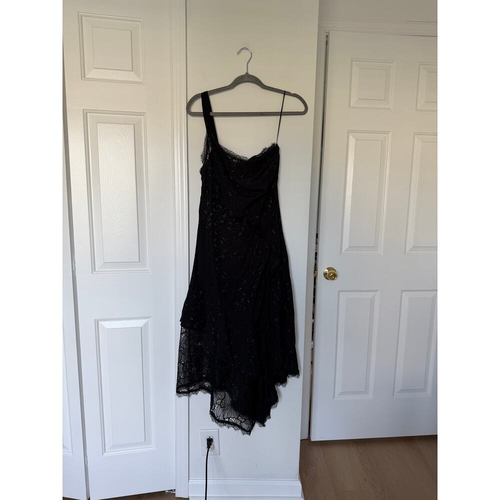 NWT Anthropologie One Shoulder Black Lace Asymmetrical Viscose Dress - Picture 2 of 7